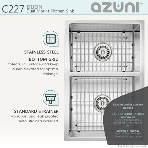AZUNI Dual Mount 27 inch Stainless Steel Double Bowl Kitchen Sink